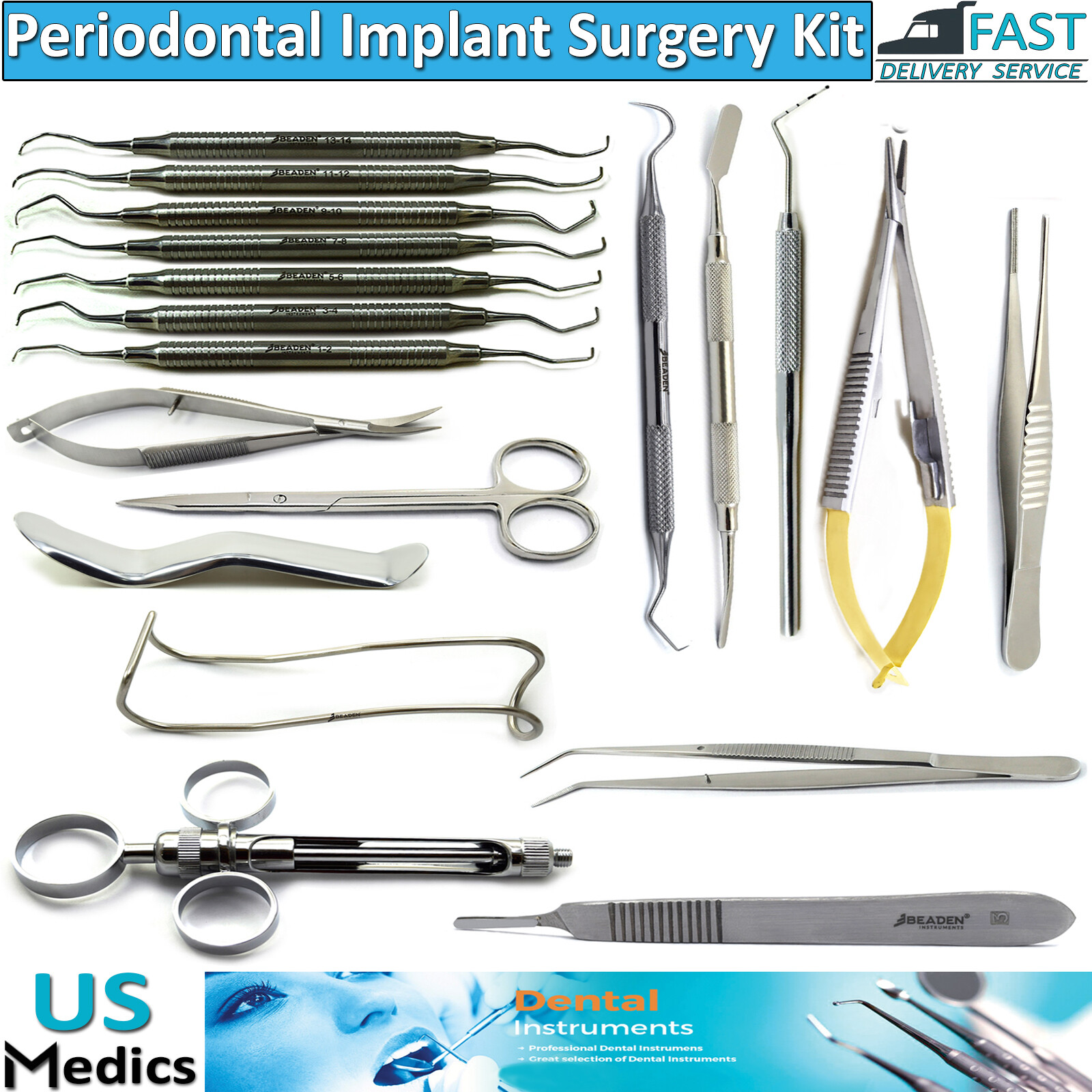 Surgery Implant Kit Dental Periosteal Elevator Surgical Forceps Gracey Curettes