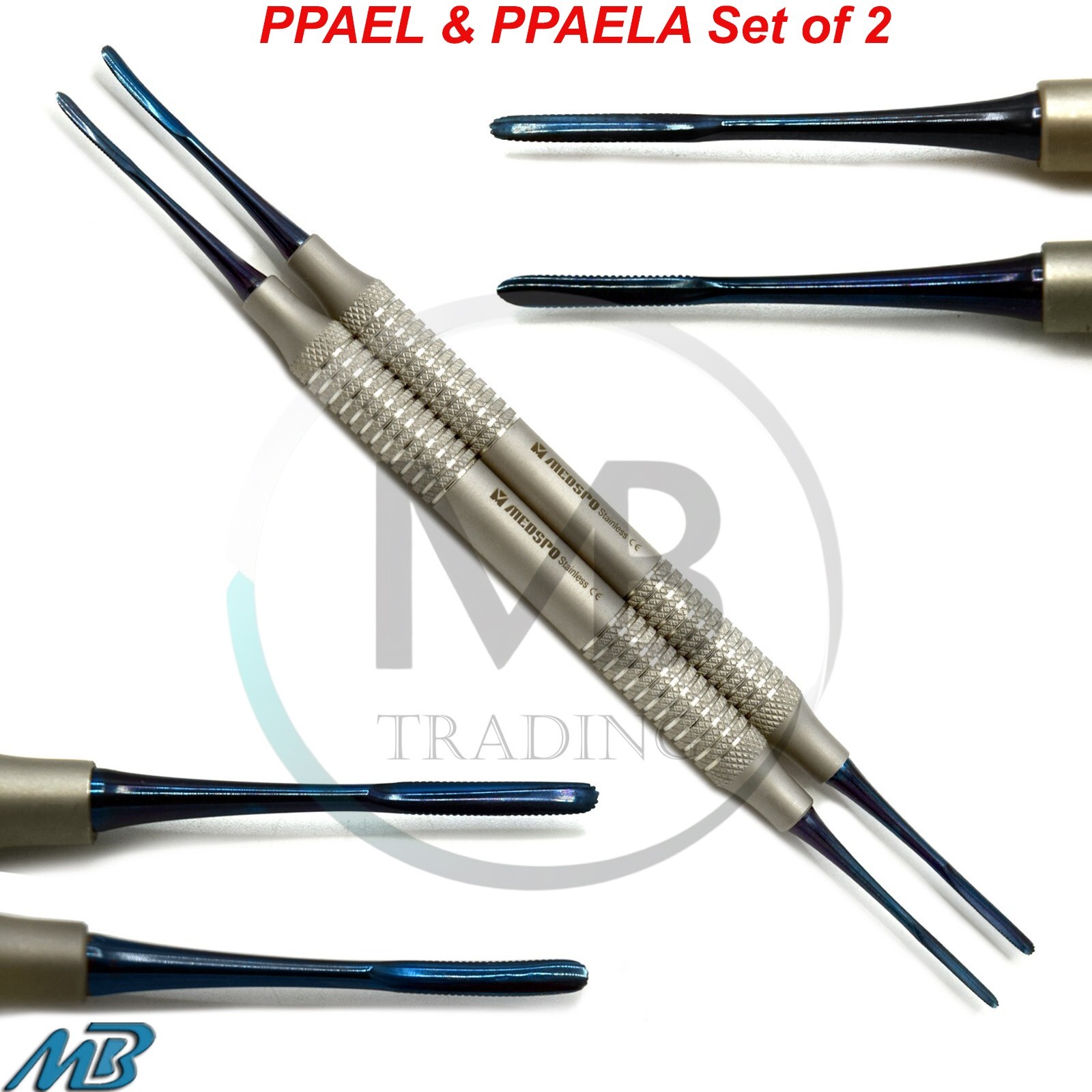 Set of 2 Dental Periotome Periodontal PPAEL & PPAELA Serrated Blue Titanium Tips