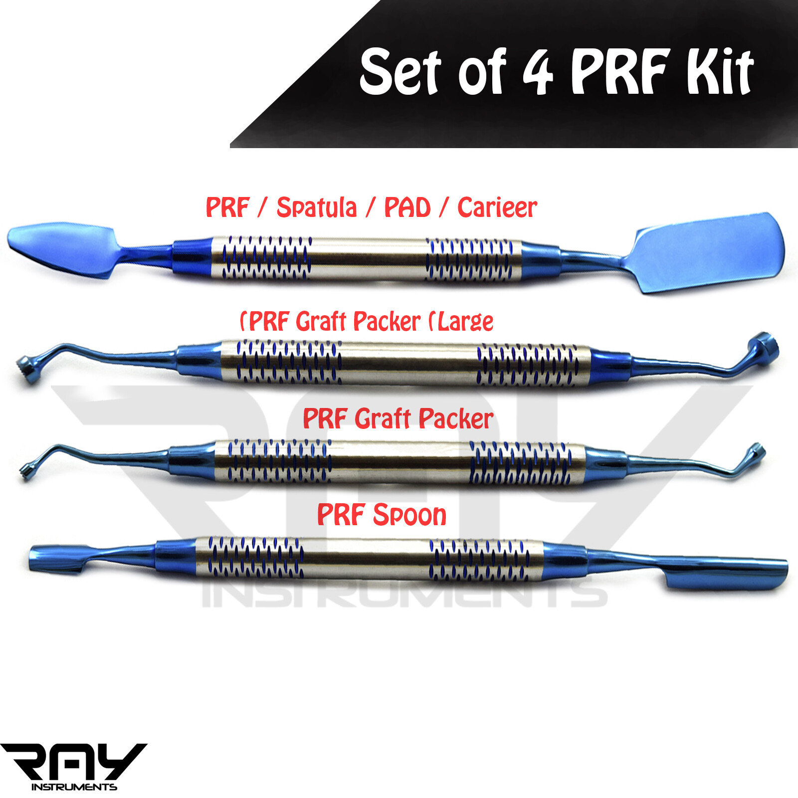 Dental Implant Surgery Bone Compactor Graft Packer Spoon Spatula PRF Kit 4 Pcs