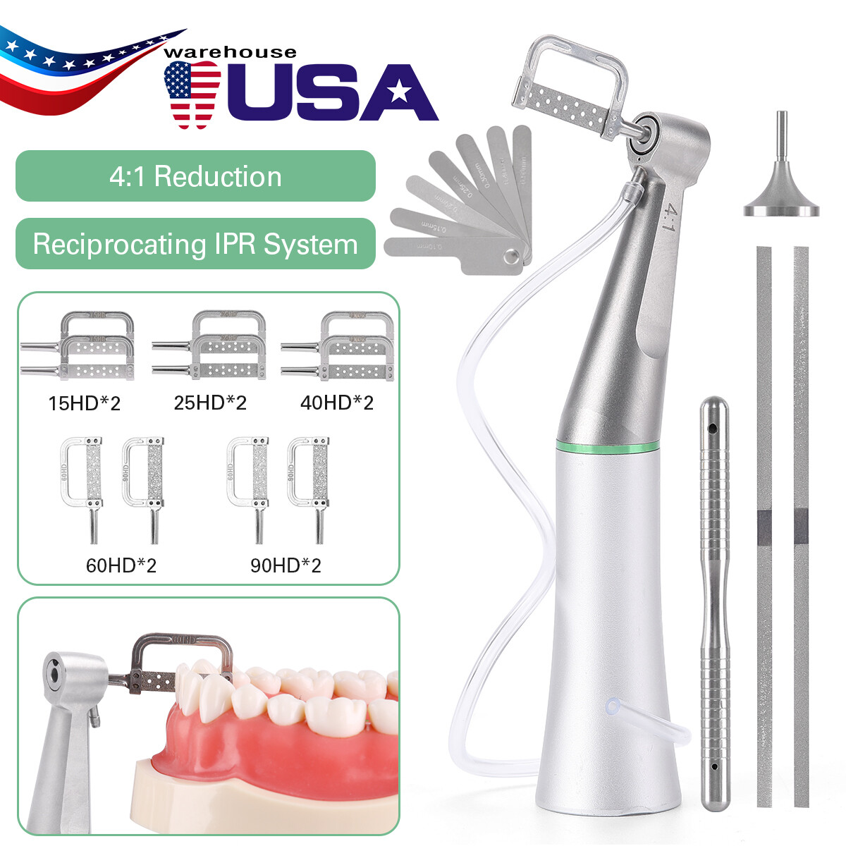 Dental 4:1 Reduction Contra Angle Interproximal Stripping IPR LED/NOT Handpiece