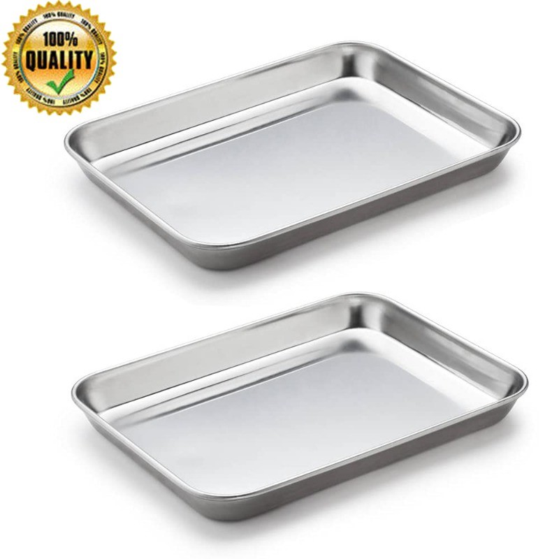 2 Pack Stainless Steel Tray Non Toxic Heavy Duty Thickening Pan Kitchen Baking