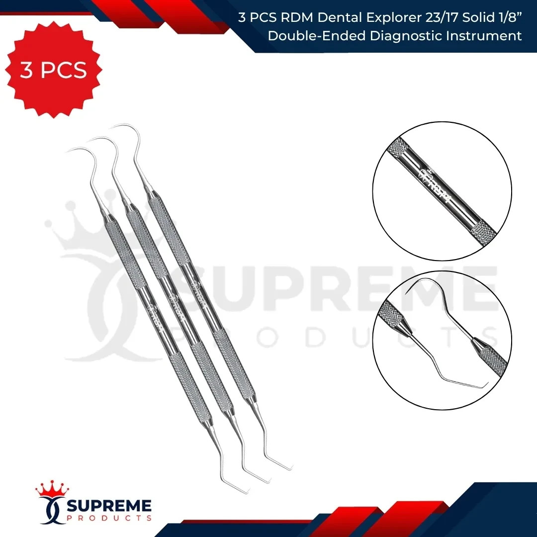 3 PCS RDM Dental Explorer 23/17 Solid 1/8” Double-Ended Diagnostic Instrument