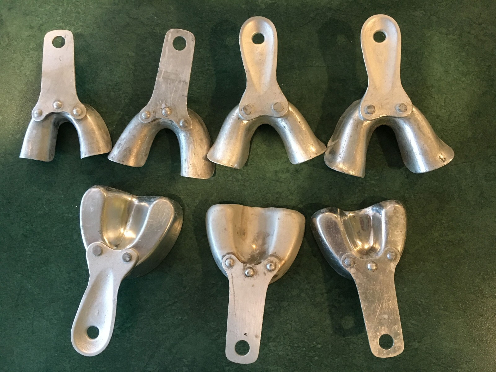 (7) Metal Dental Impression Trays — Solid Upper & Lower Denture Edentulous