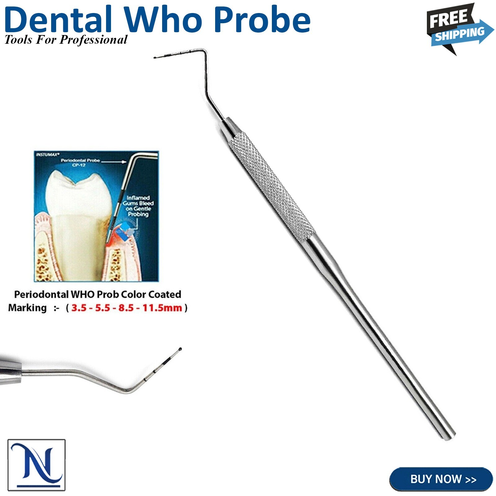 Dental Who Probe Periodontal BPE Marking Color Coated Ball Tip Instruments 2PCS