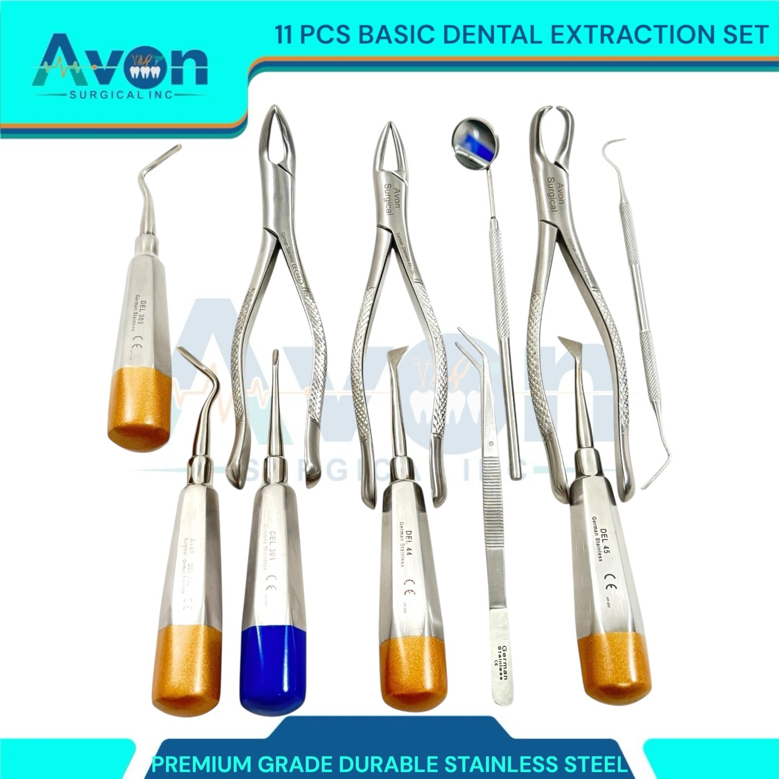 11 PCS Kit – Dental Tooth Extraction Instruments – Elevators, Forceps, Basics