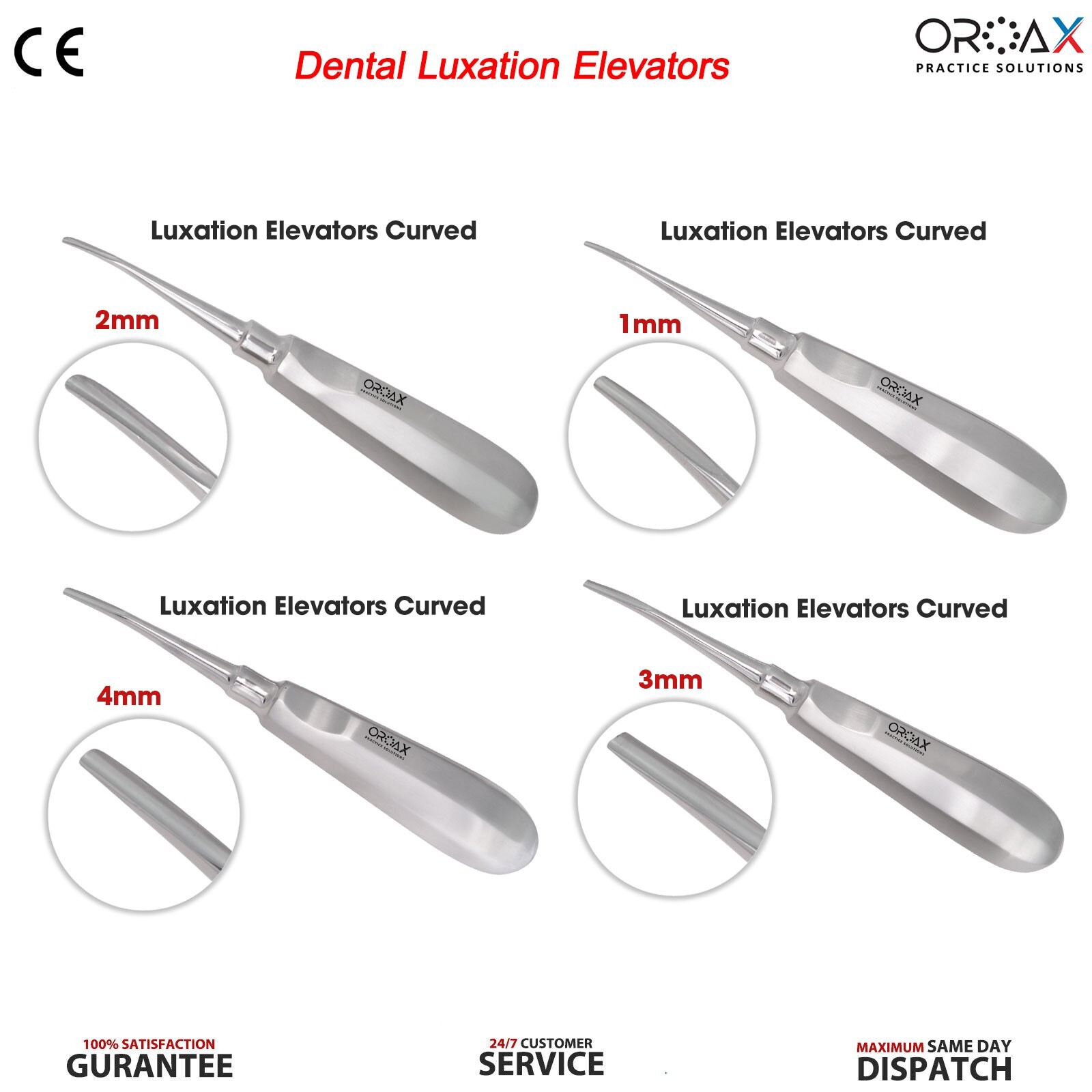 4PC Curved Dental Surgery Teeth Extracting Luxation Apical Root Tip Elevators