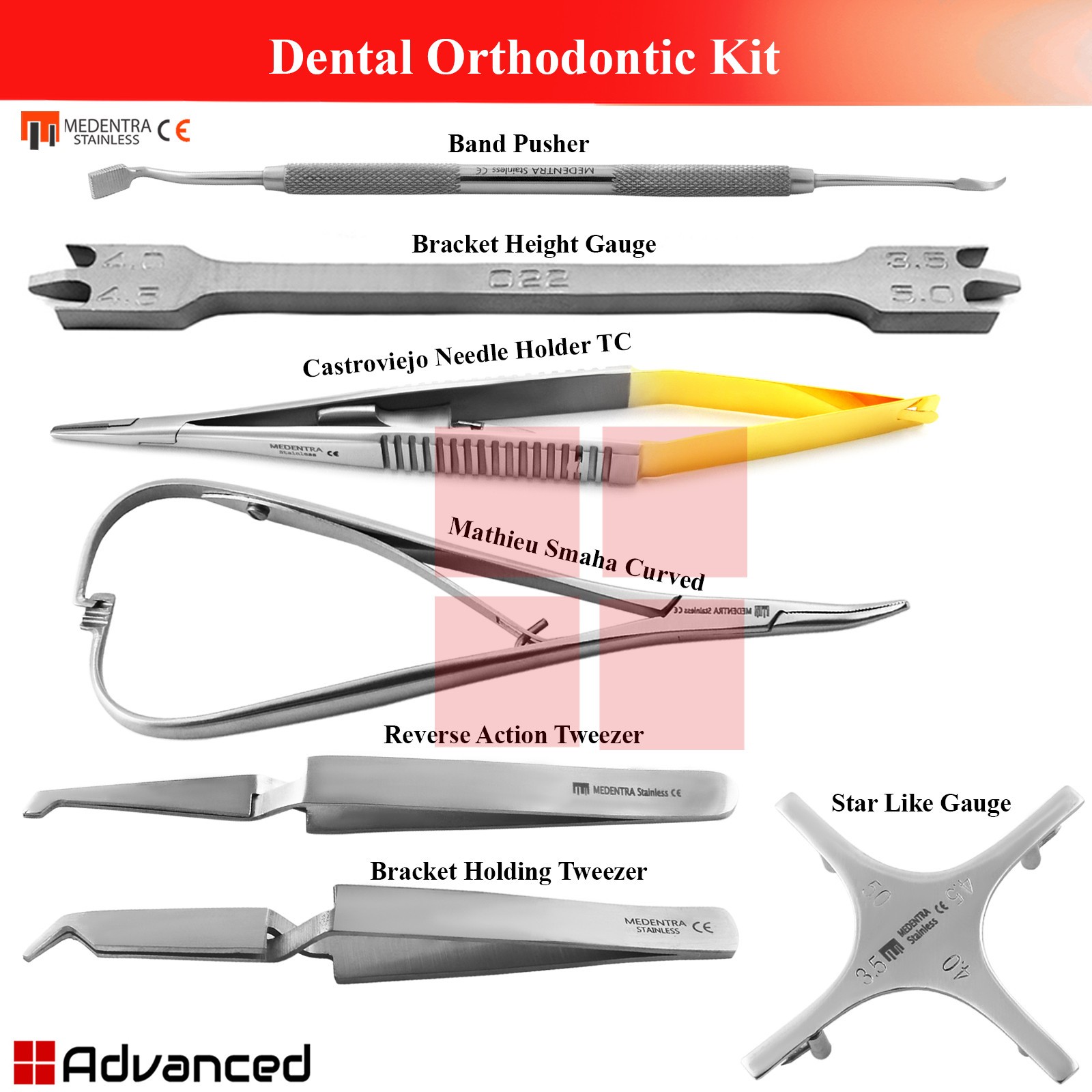 Orthodontic Instruments Castroviejo Mathieu Bracket Height Gauge Band Pusher