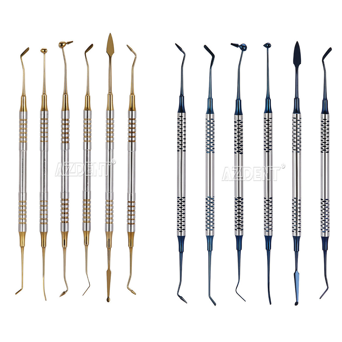Dental Resin-Filling Spatulas stainless steel titanium plating Blue&Gold 18.5cm