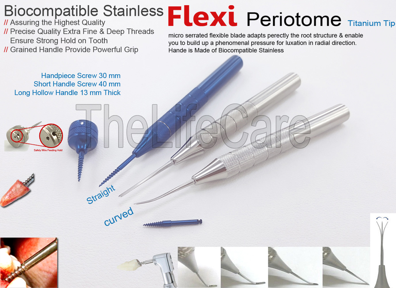 New Dental Root Extraction Screw Flex Periotomes Kit Luxating Tools Set of 5 Pcs