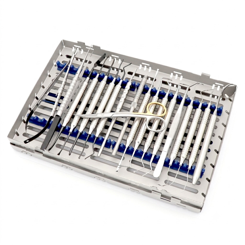 Premium 17 Pcs Dental Surgical Instrument Set with Sterilization Cassette Tray