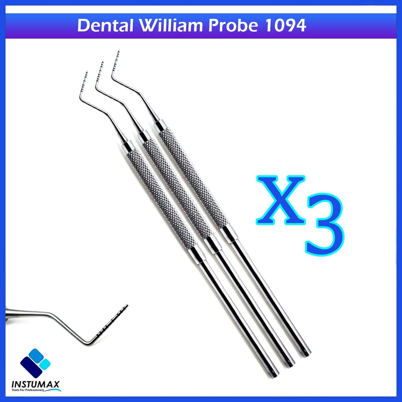 3-Peices Perio Probe William Dental Periodontal Probes Color Coated