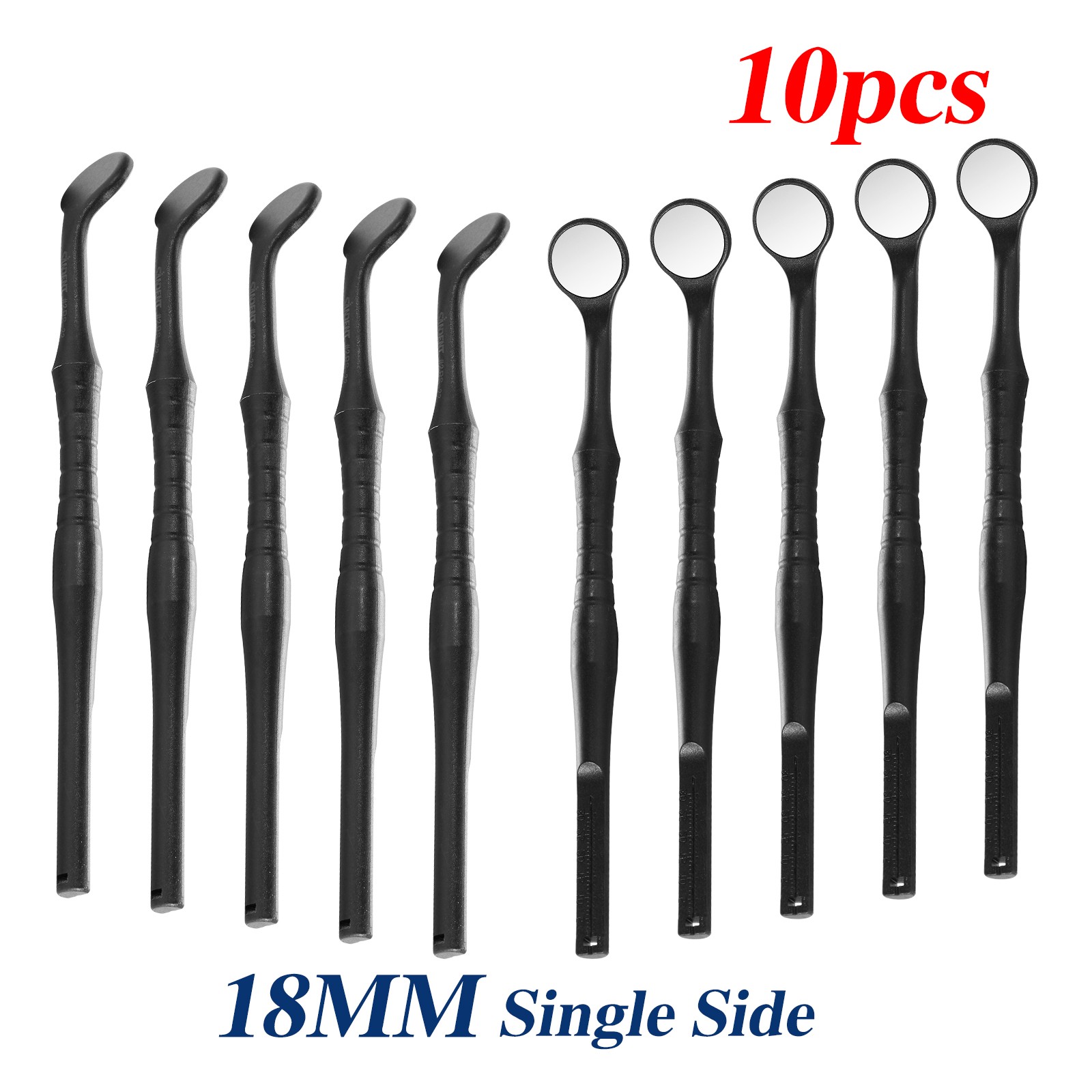 2*10pc Dental Mouth Mirror With Black 18mm Single Side Hand Exam Tool