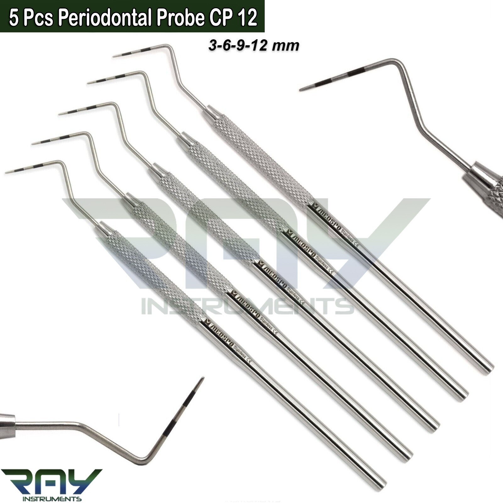 5 Pcs Periodontal Probe CP 12 Color Coded Marking Diagnostic Examination Probes
