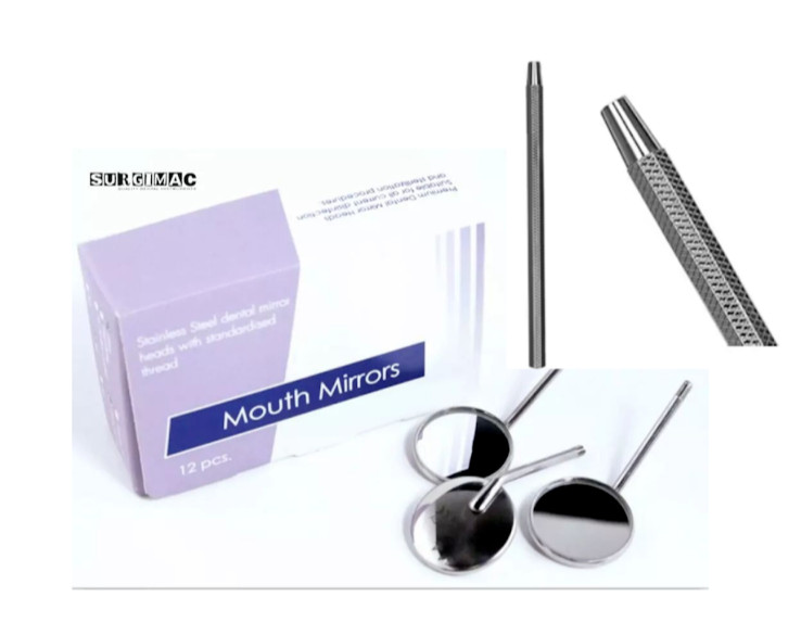Dental Premium 12 x Mouth Mirror heads simple stem #5 Plain + Free Handle