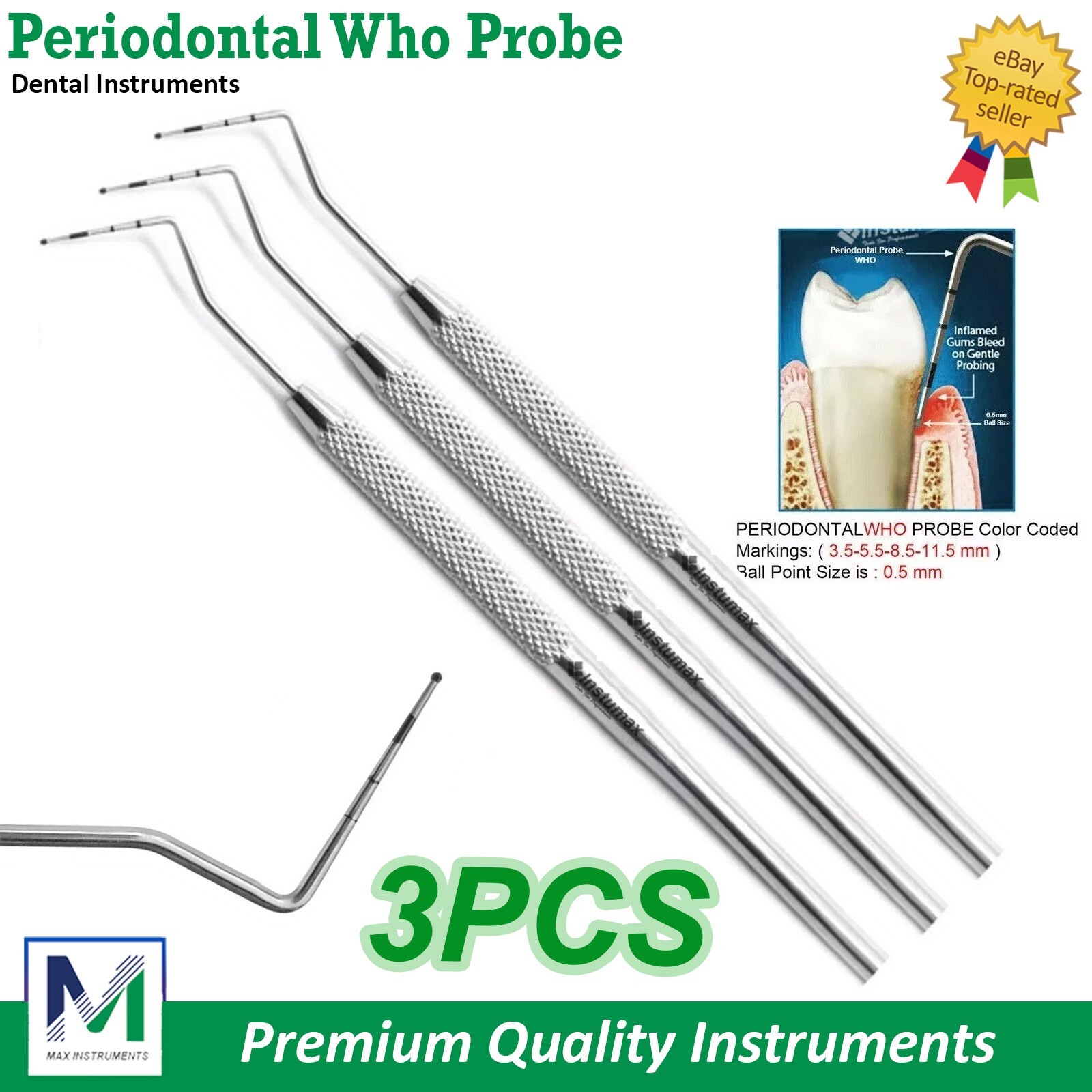 Dental Who Probe Periodontal Marking Color Coated Ball Tip Ended Instruments New