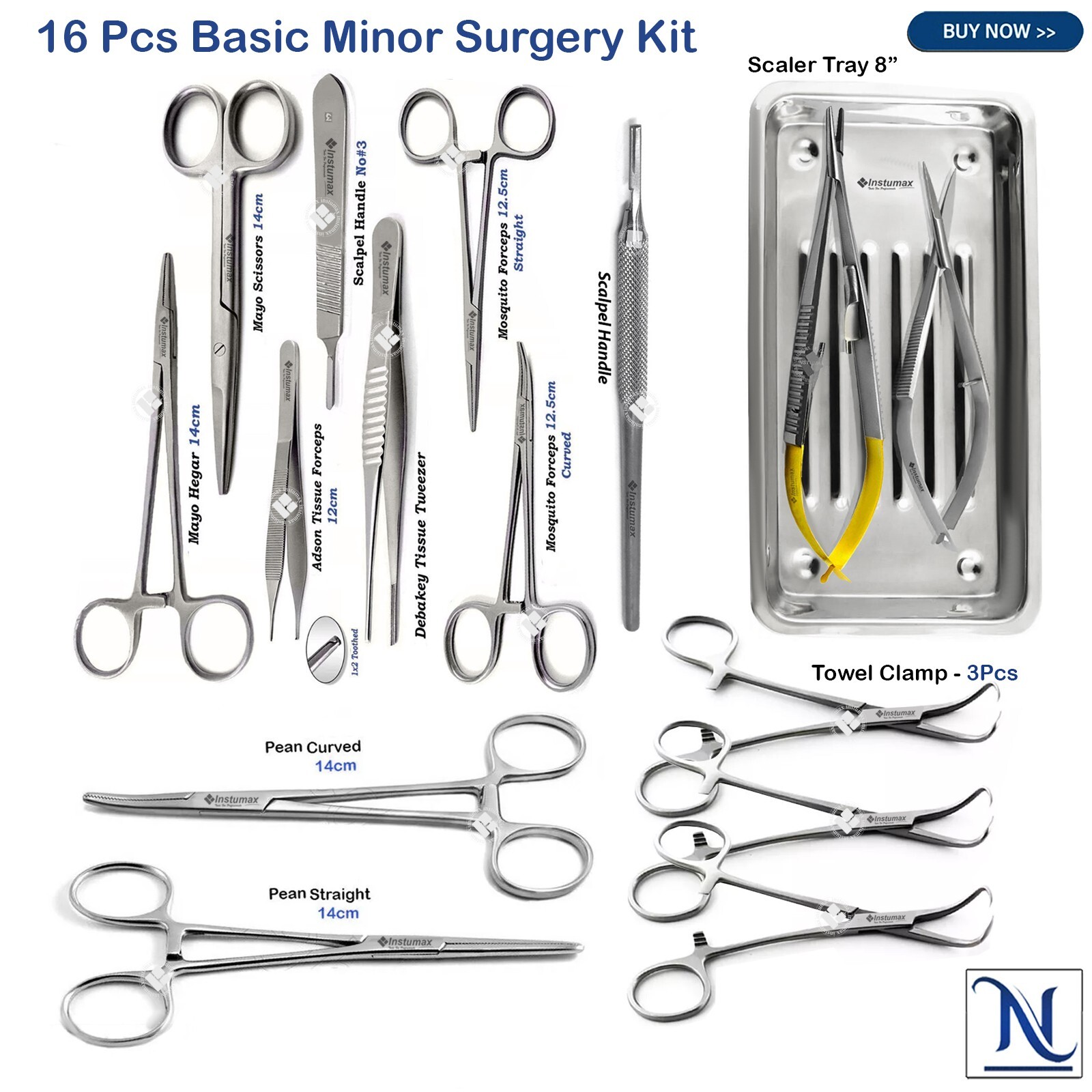Set of 16 Pcs Basic Minor Surgery Kit Cat Bitch Spay Ovaries Removal Insturments