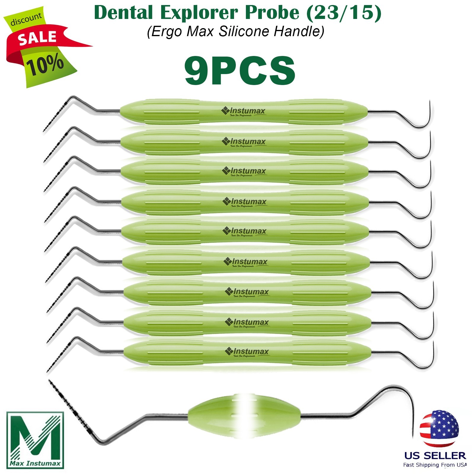 9 Dental Perio Explorer Probe UNC15/23 Color Coded Silicone Ergo Max Handle