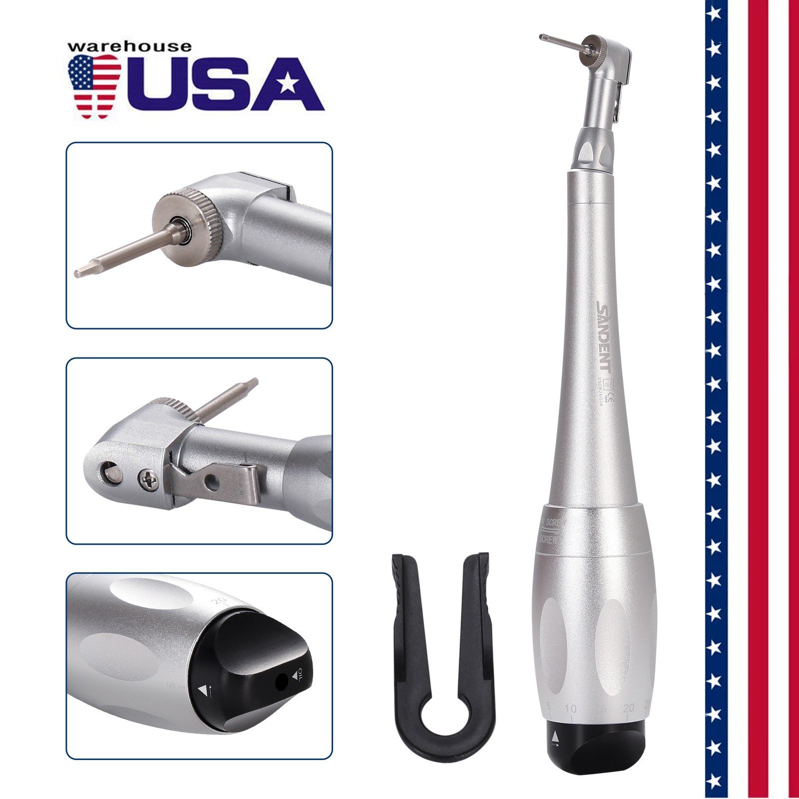 Dental Torque Wrench Universal Implant Kit Wrench Contra Angle with 16 Drivers