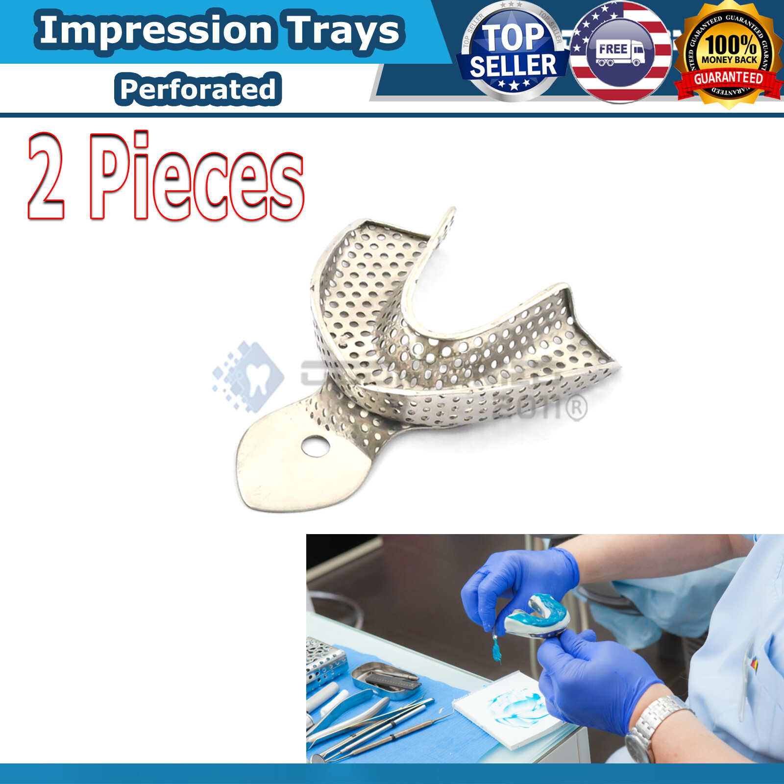 2 PCS Impression Trays Lower & Upper Dentulous Perforated Endodontic Instruments