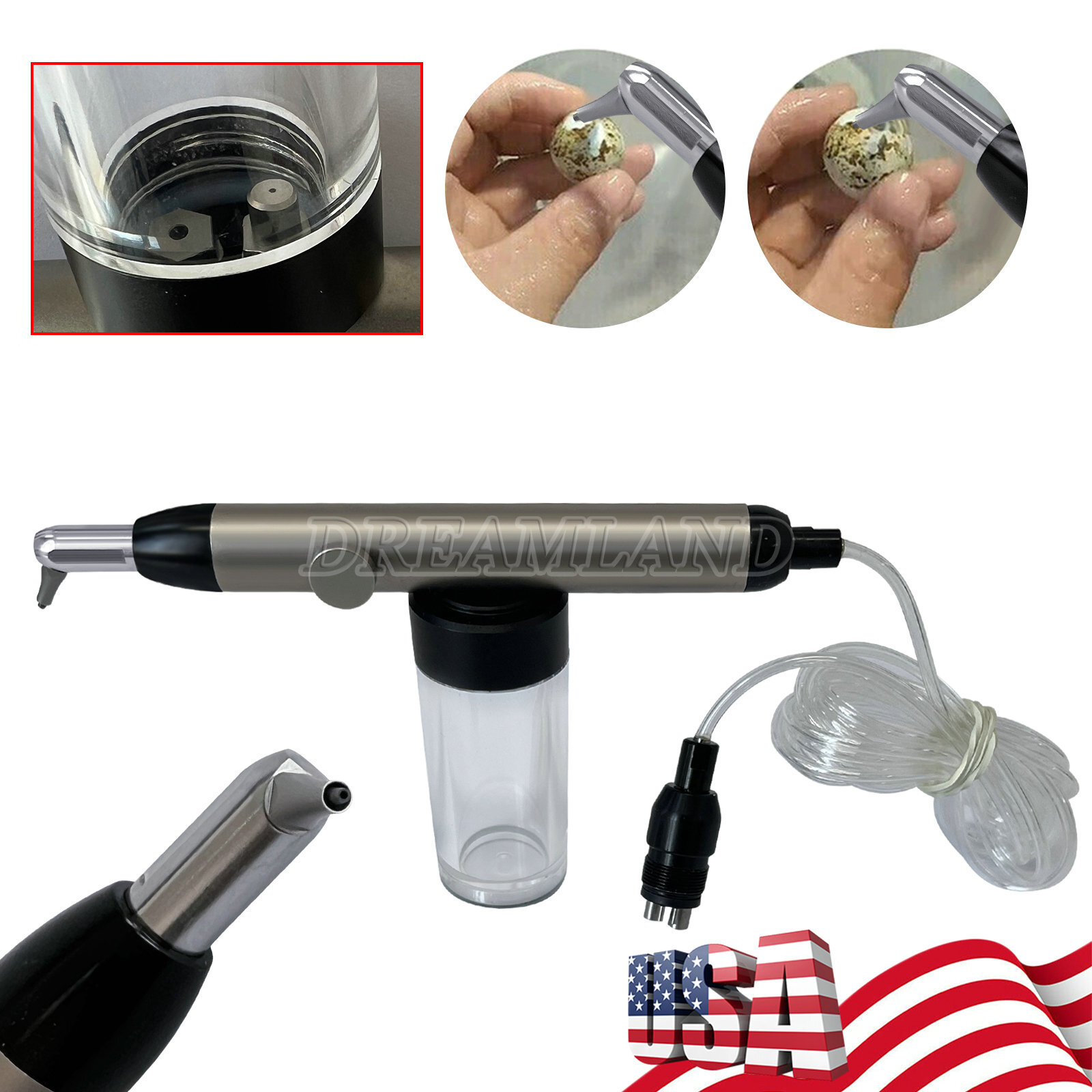 Dental Alumina Air Abrasion Polisher Microetcher Sandblasting Gun 4Hole 360°