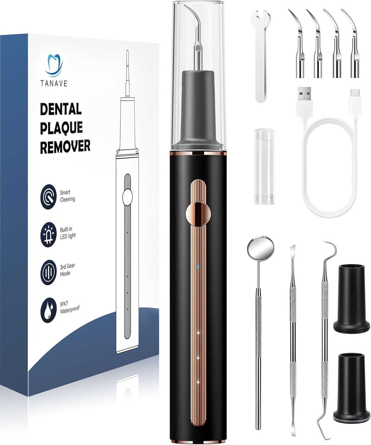 Kit de limpieza dental con limpiador dental ultrasónico y herramientas dentales