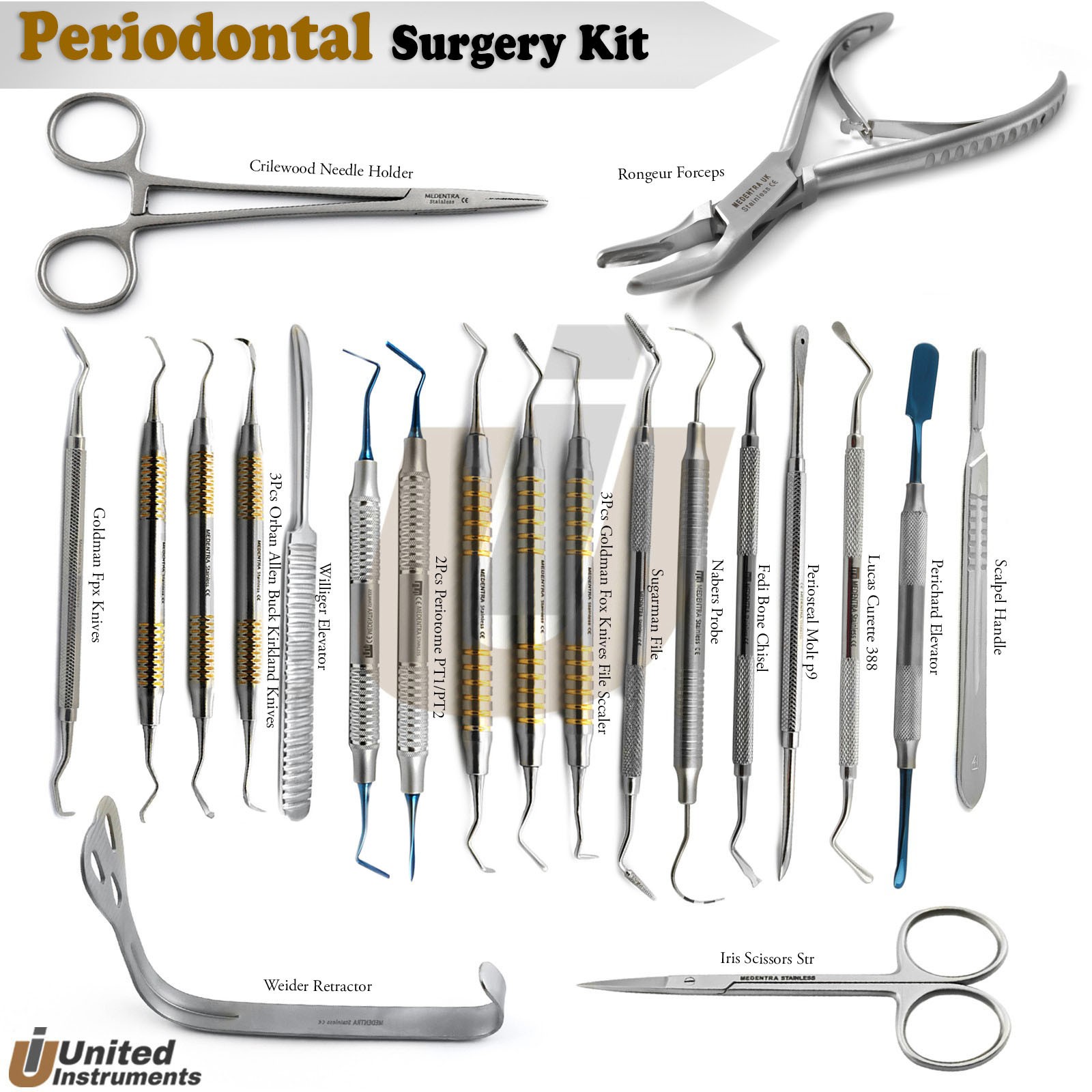 21 Pieces Periodontal Surgical Instruments Dental Gingival Recession Surgery Kit