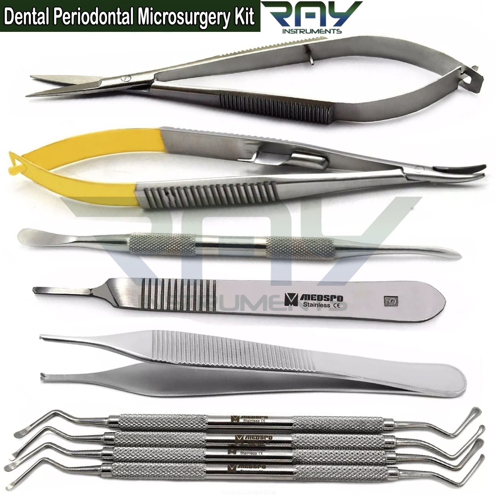 Periodontal Dental Microsurgery Kit Bone Curettes Needle Holder Forceps Tweezer