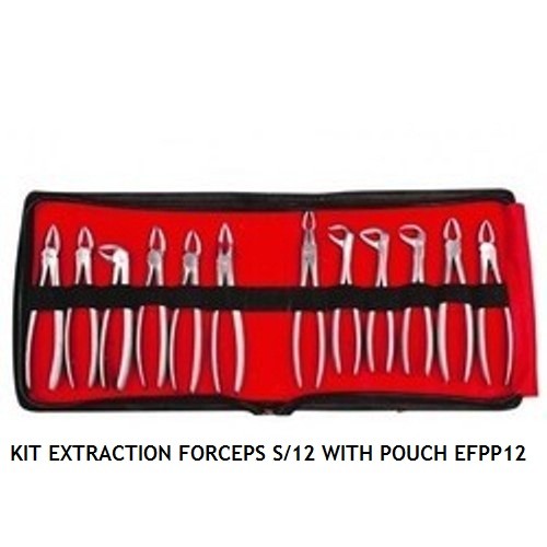 Dental Stainless Steel Extraction Forceps Kit-Set Of 12 with Pouch (EFSP12) Prof
