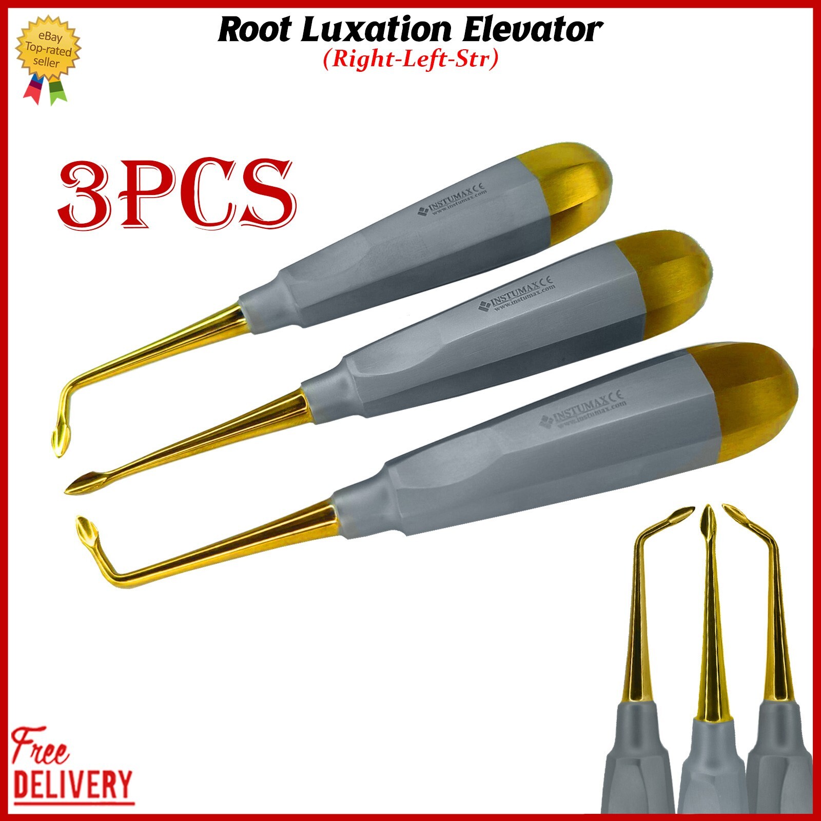 Dental Root Luxation Elevator Right-Lift-STR Tooth Extraction Instrument Pcs 3