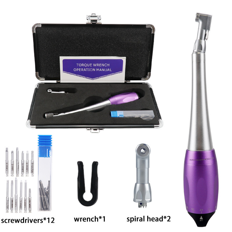Dental Implant Wrench Set 5-35N/CM Handpiece with 12PCS Screwdrivers Purple