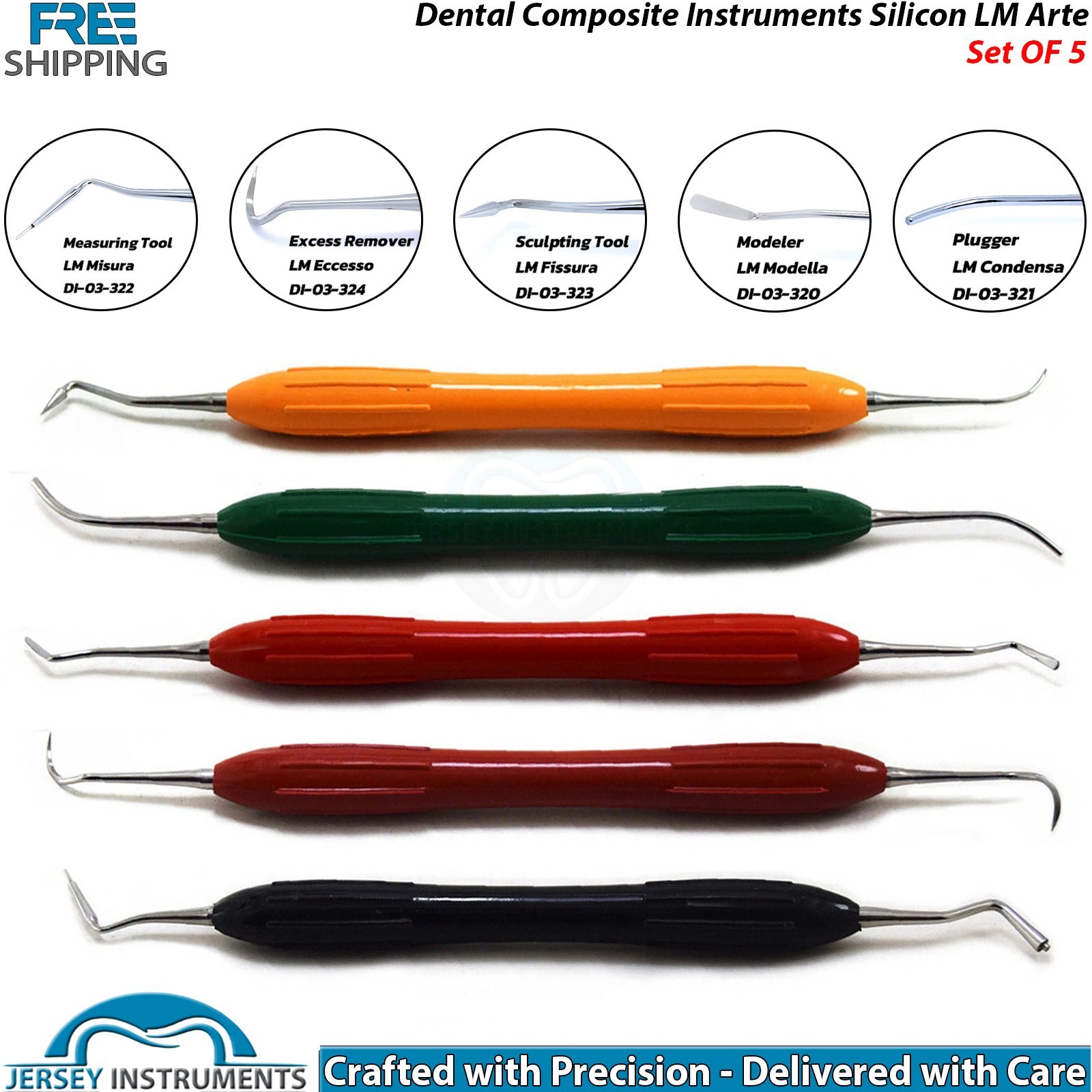 LM Arte Style Composite Instruments Set of 5 Silicone Handle Dental Instruments