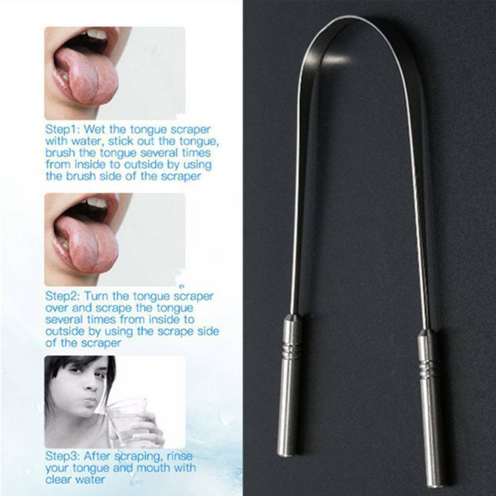Dental Stainless Steel Metal Tongue Scraper Cleaner Adults Hand Scraper Brush