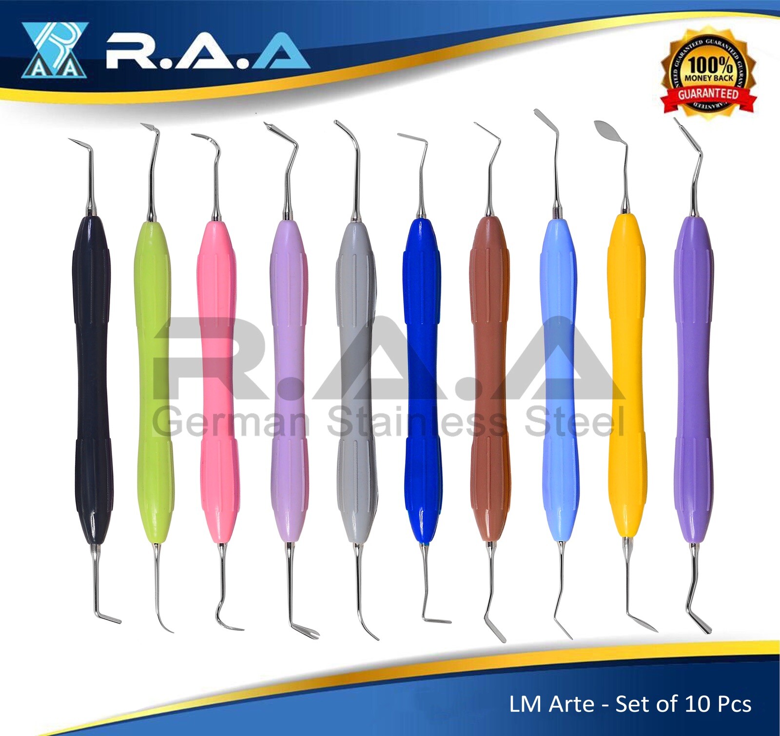 Set of 10 Dental Composite Filling Instruments Silicone Handle Colorful USA #202