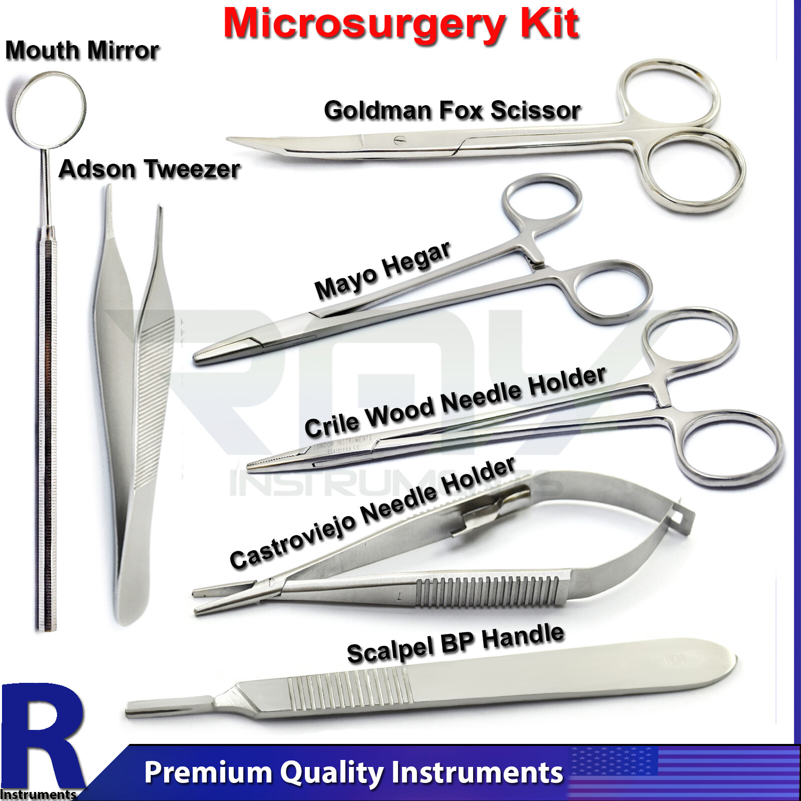 Microsurgery Goldman Fox Scissor Scalpel Handle Adson Tweezer Instruments kit