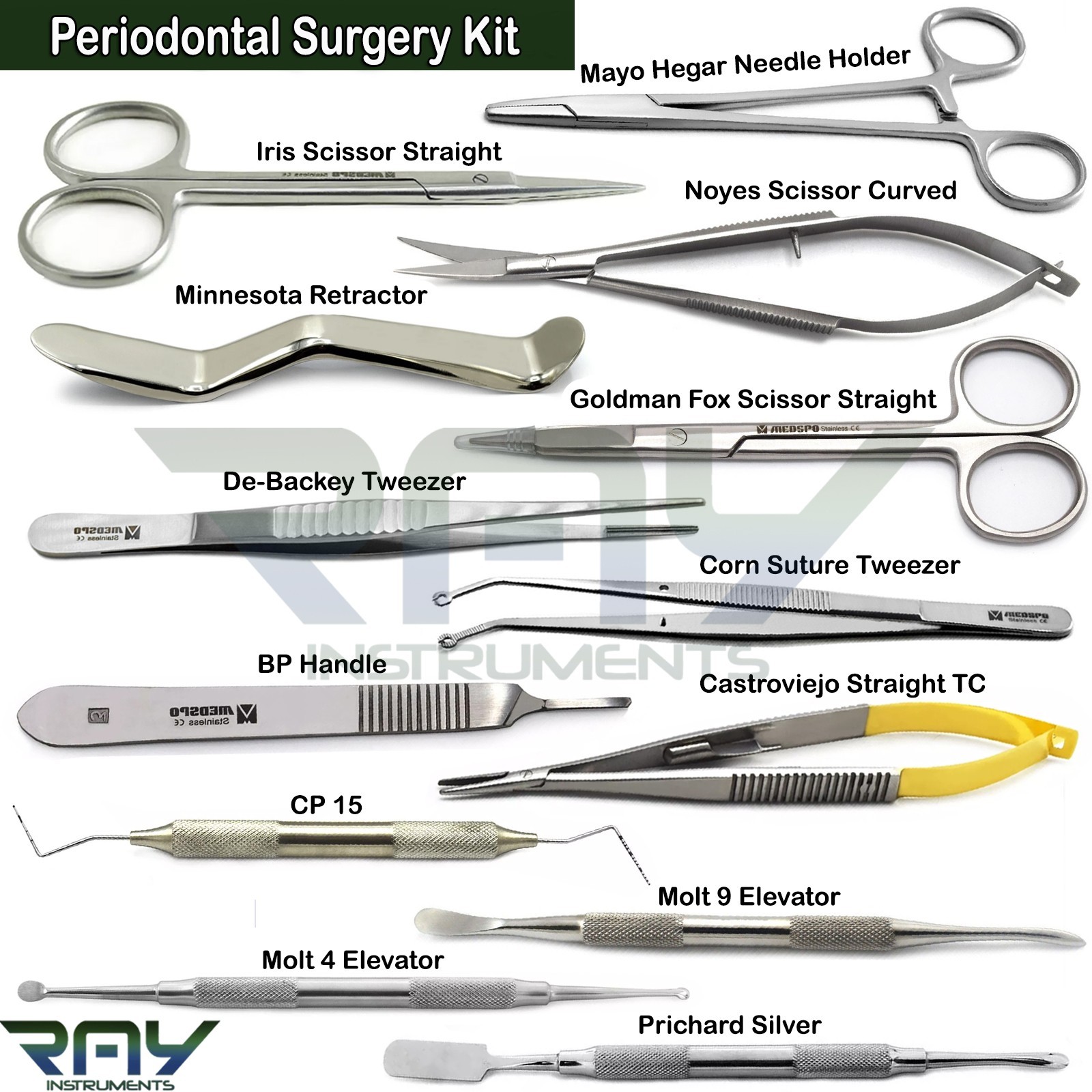 13 Pcs Dental Periodontal Gum Resection Surgery Kit Surgical Instruments CE