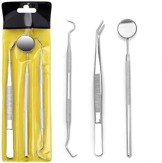 Dental Hygiene Tools 10x 3 Pcs Oral Kit Mirror Probe Tweezer Stainless Steel