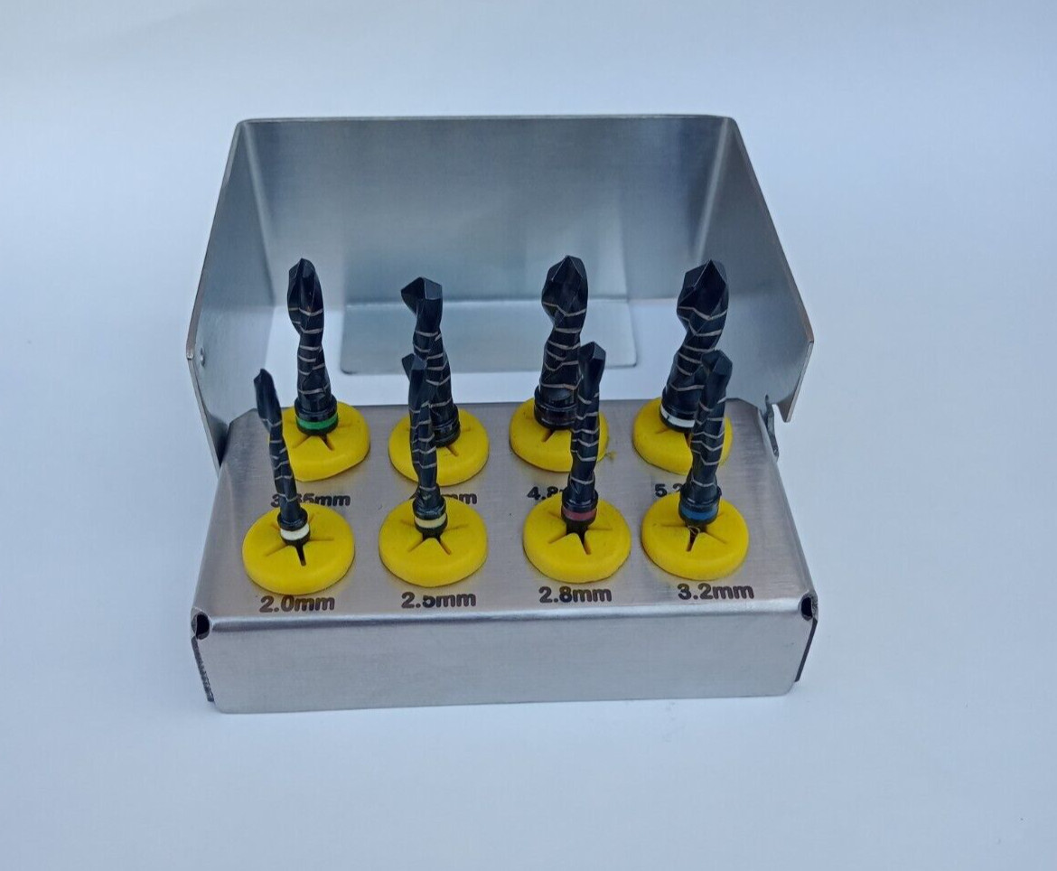 8pcs Dental Implant External Irrigation Black Drills Cylindrical With Bur Holder