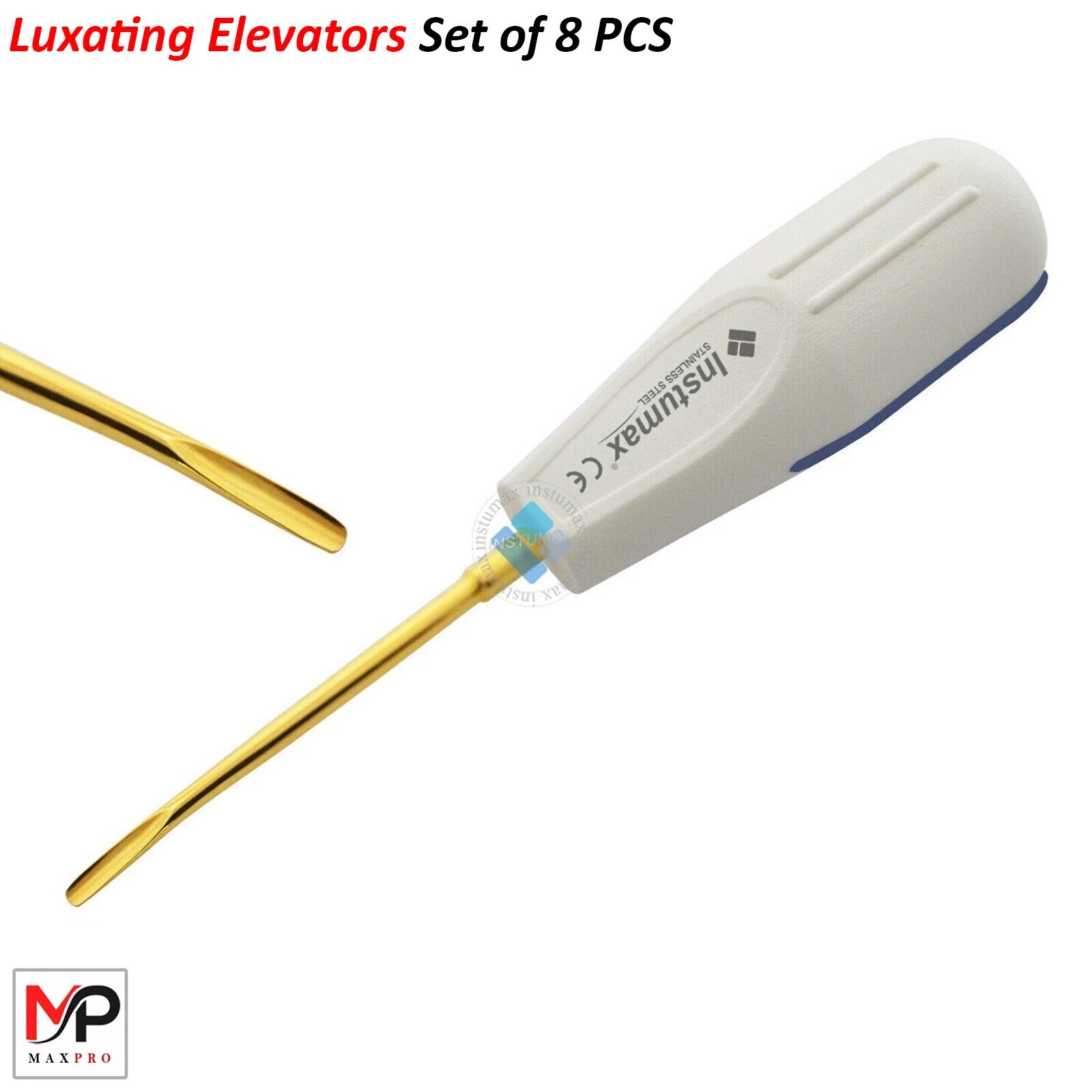 New Dental Root Luxating Elevators Luxation Set of 8 White Plastic Gold Tips
