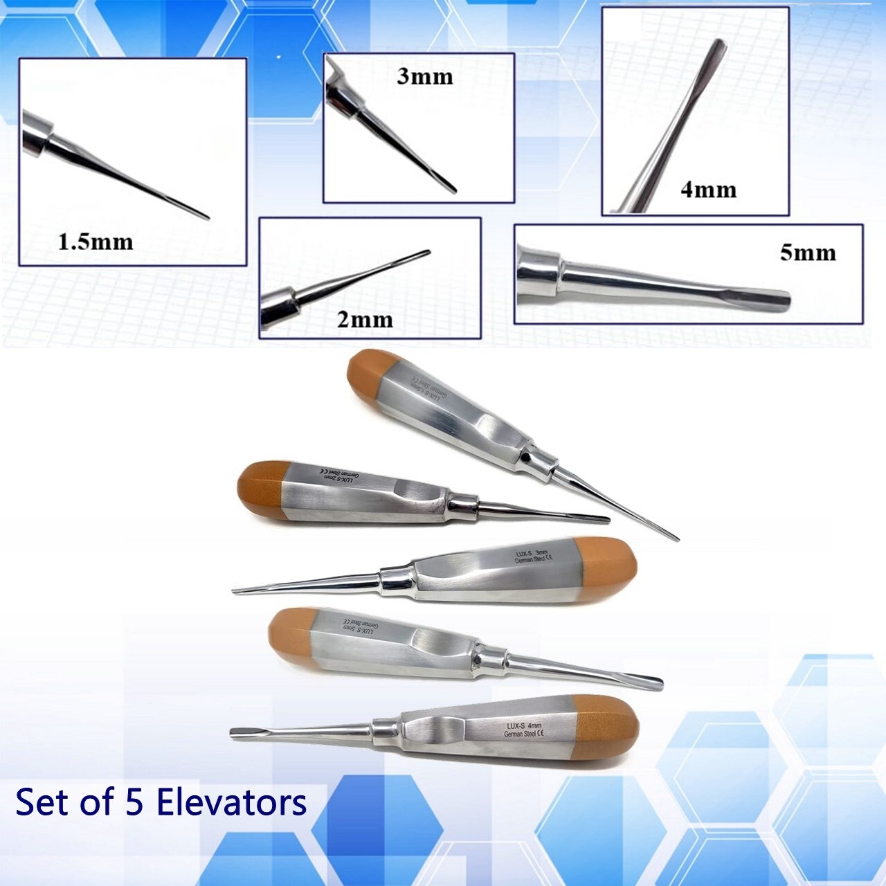 5 STRAIGHT LUXATING PERIOTOME DENTAL ATRAUMATIC EXTRACTING ELEVATOR GERMAN STEEL