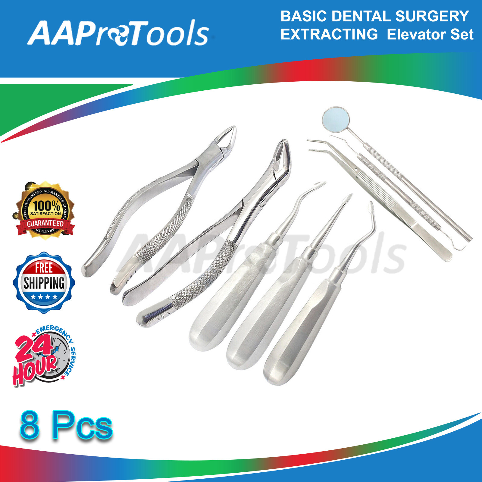 8 PCS BASIC DENTAL SURGERY EXTRACTION EXTRACTING FORCEPS ELEVATORS SET DN-393