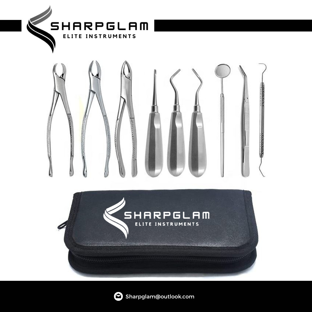 SHARPGLAM 9Pcs Dental Extraction Forceps Set -Stainless Steel Instruments Kit CE