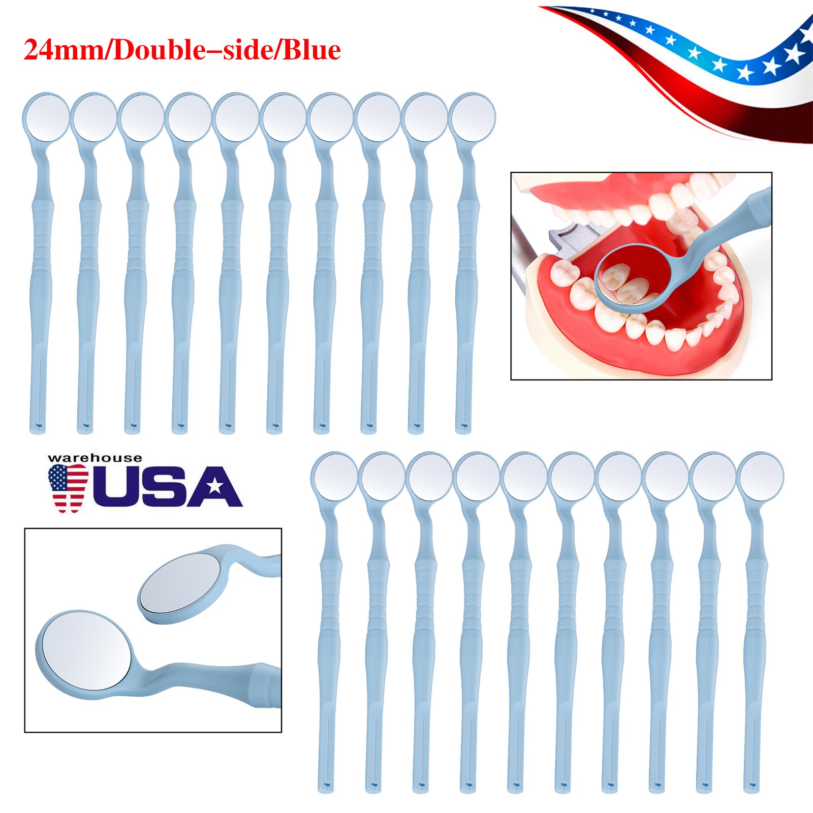 2*10pc Dental Mouth Mirror With Blue #5 with Handle Double Side Examination Tool