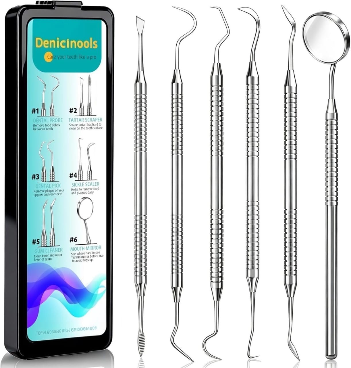 Dental tool Teeth cleaning stainless steel 6pcs kit Tooth Scraper Plaque Remover