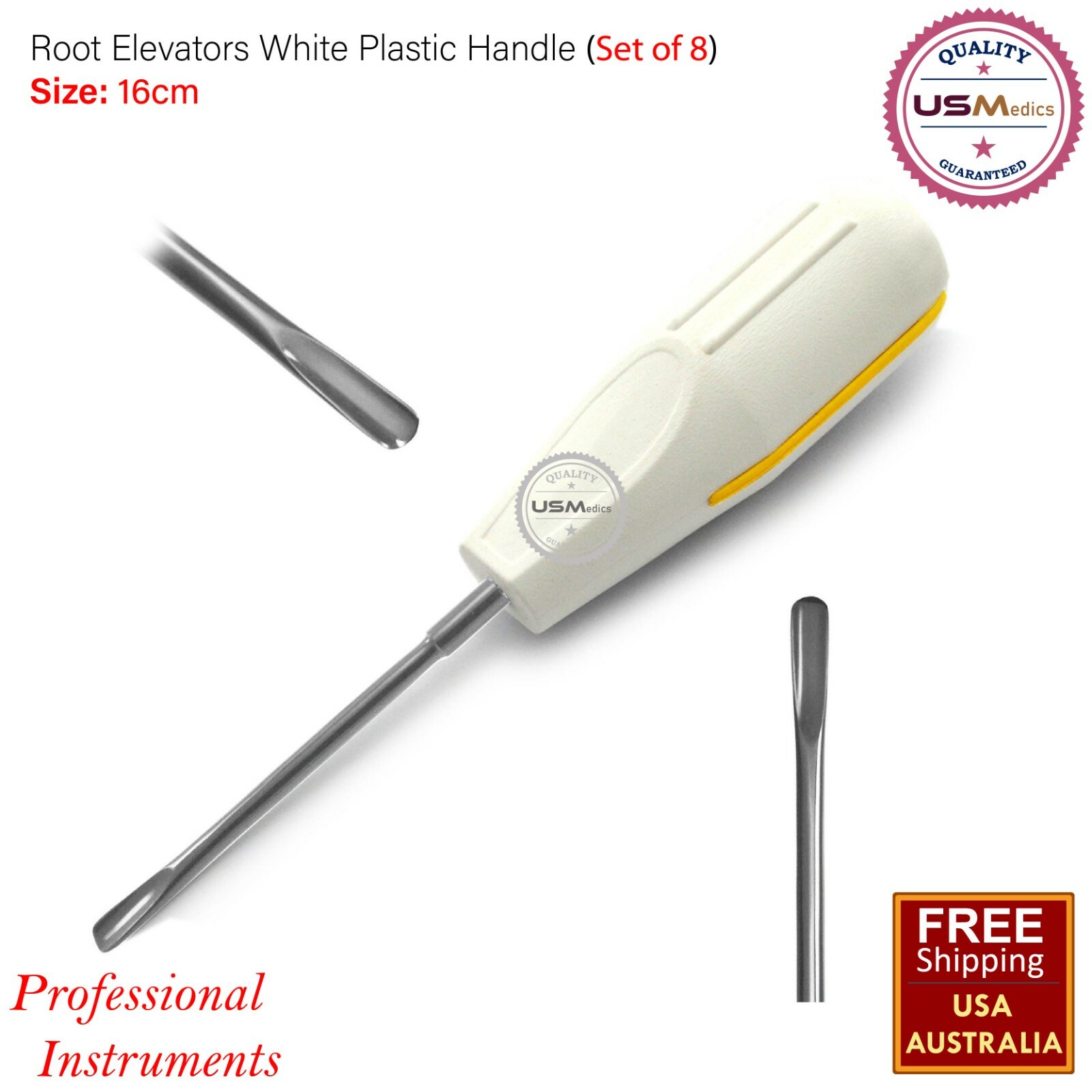 Dental Root Luxating Elevators PDL Periotome Luxation Set of 8 White Plastic NEW