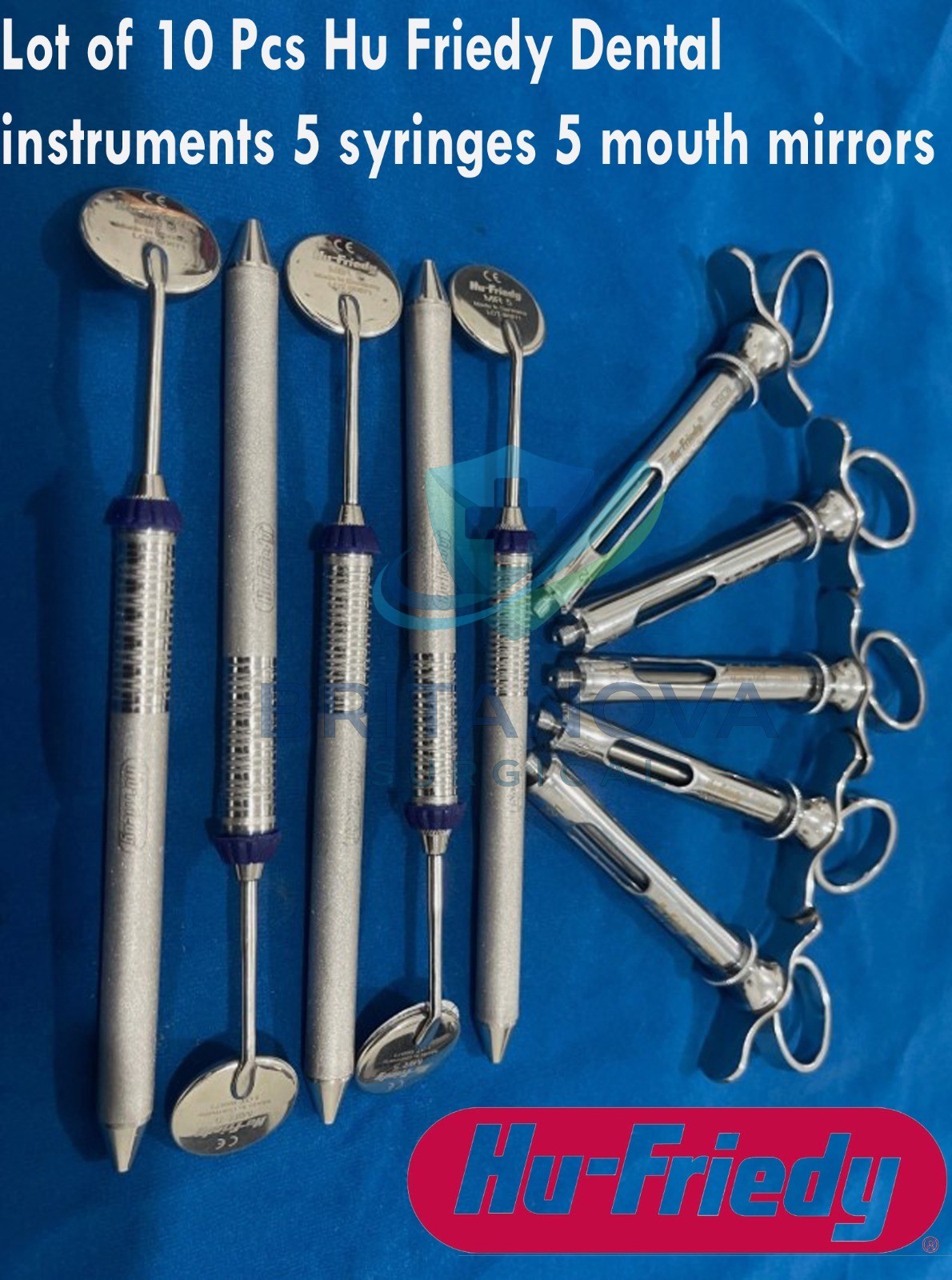 Lot of 10 Pcs Hu Friedy Dental instruments 5 syringes 5 mouth mirrors