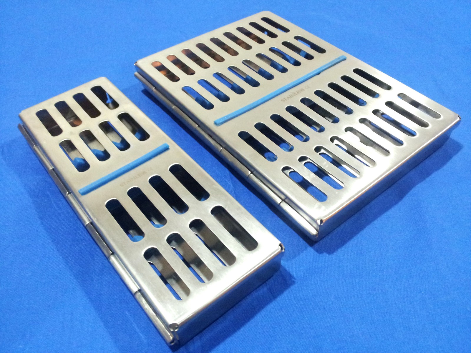 2 STAINLESS STEEL DENTAL STERILIZATION CASSETTE BOX TRAY FOR 5 &10 INSTRUMENTS