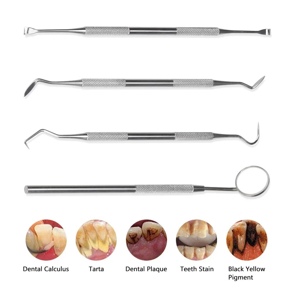 Dental Cleaning Kit 4pc Stainless Steel Tartar Scaler Teeth Whitening Tools Set