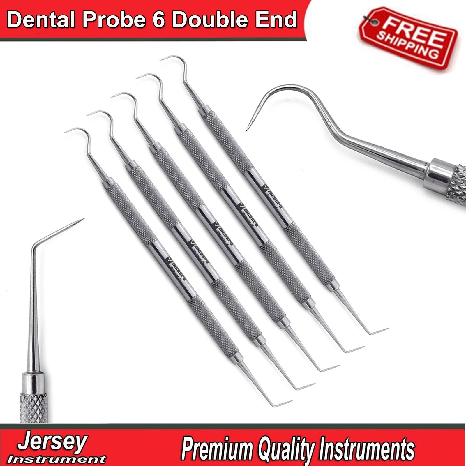 Dental Probe 6 Double End Teeth Examination Explorer Dentist Diagnostic Tools CE