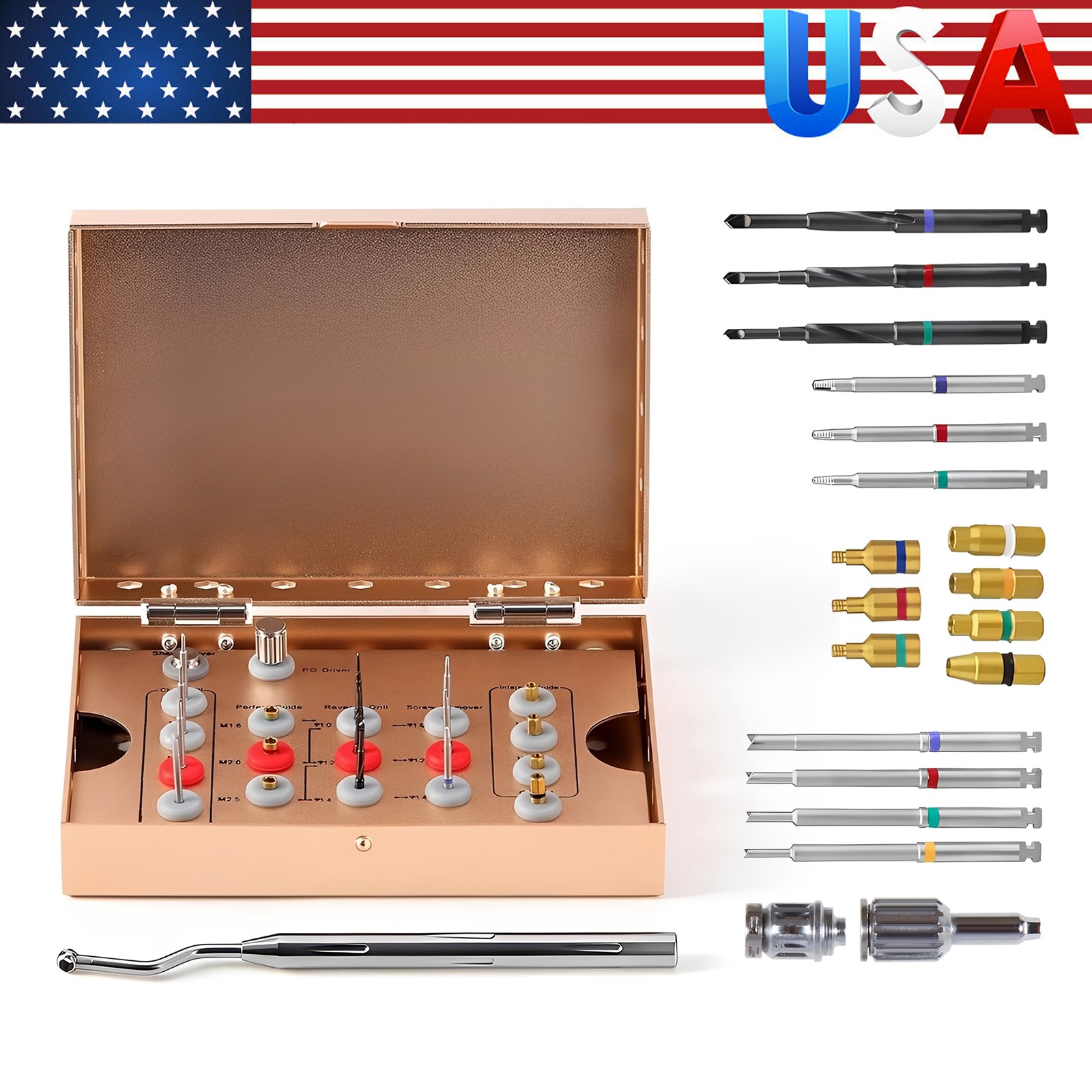 Dental Universal Implant Removal Kit Golden Box Broken Screws Extract Tool Set