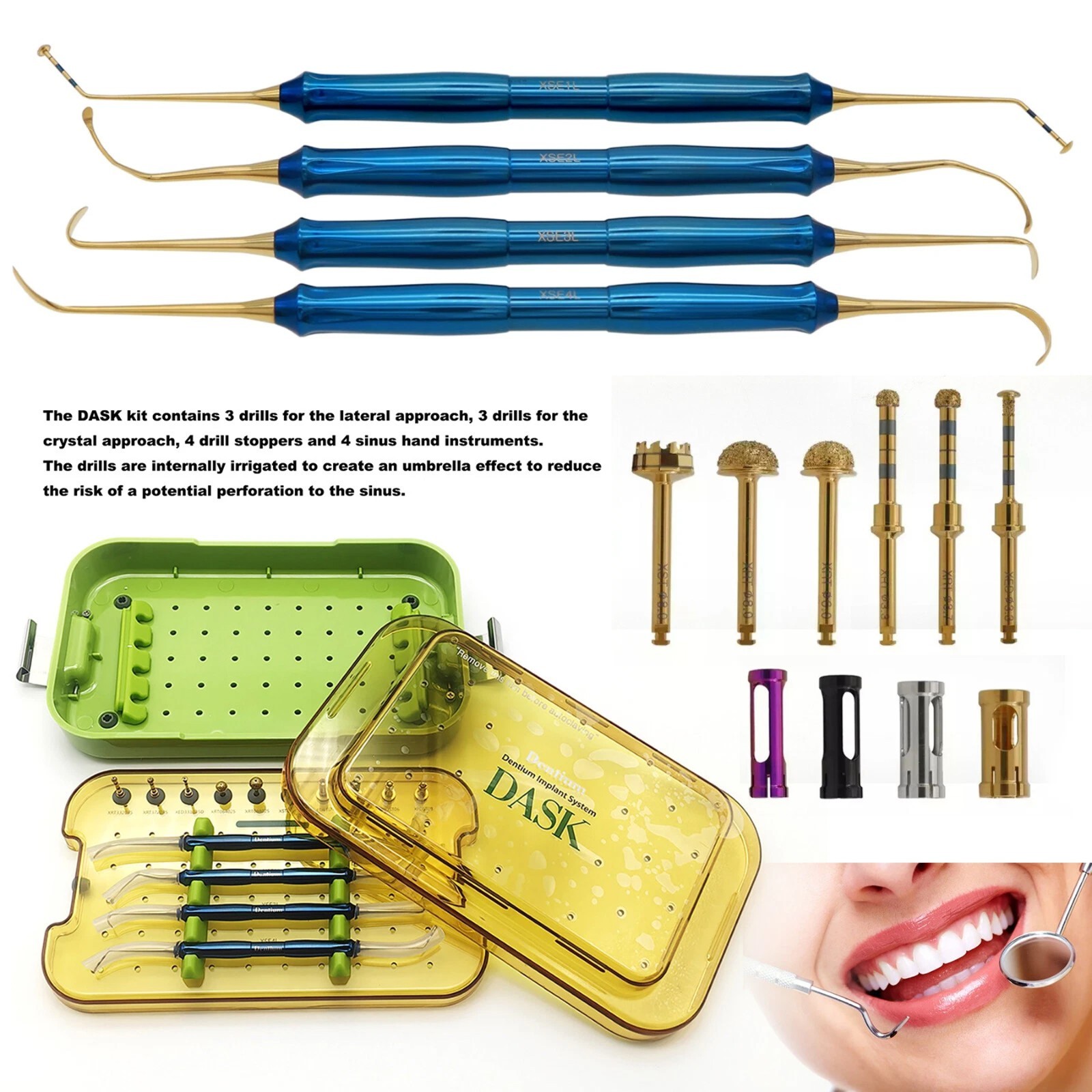 DASK Dental Sinus Lift Kit Lateral Crestal Drills Stoppers Elevation Instruments